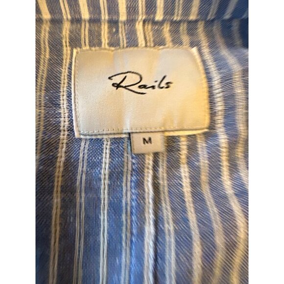 Rails Blue White Striped Linen Blend Long Sleeve Waist Tie Shirt Size Medium - Picture 4 of 7